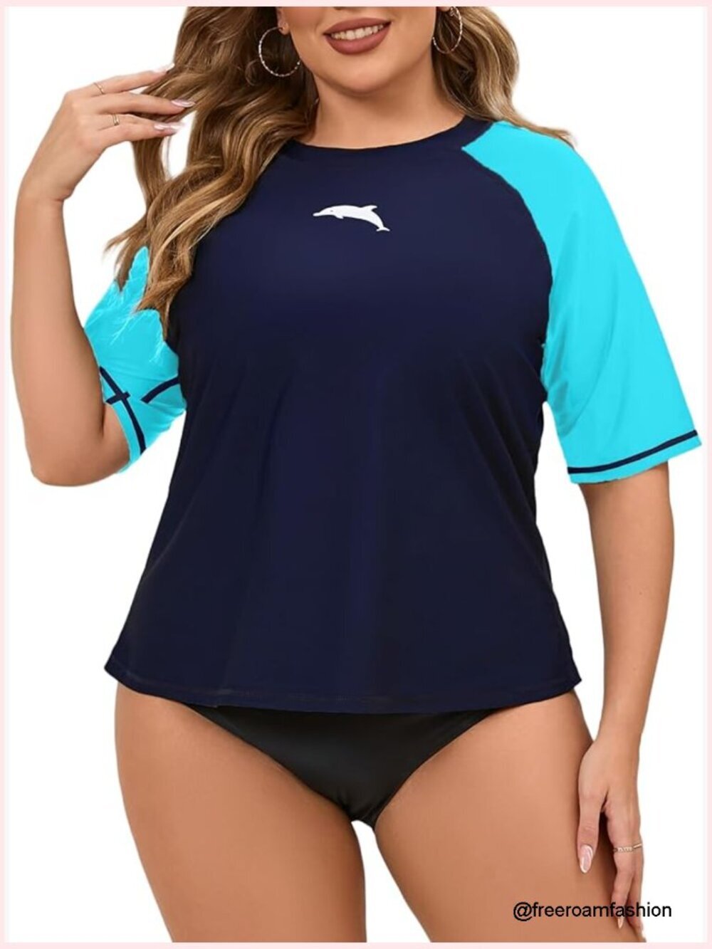 Plus Size Loose Fit Rash Guard Short Sleeve UPF50+ Swim Shirt